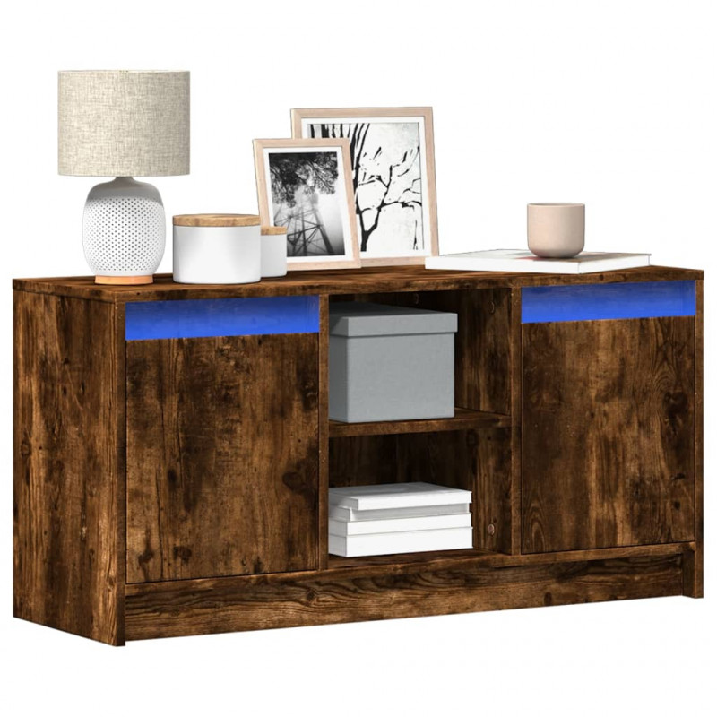 Szafka pod TV z LED, przydymiony dąb, 100x34x50 cm