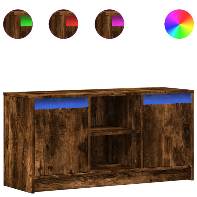 Szafka pod TV z LED, przydymiony dąb, 100x34x50 cm