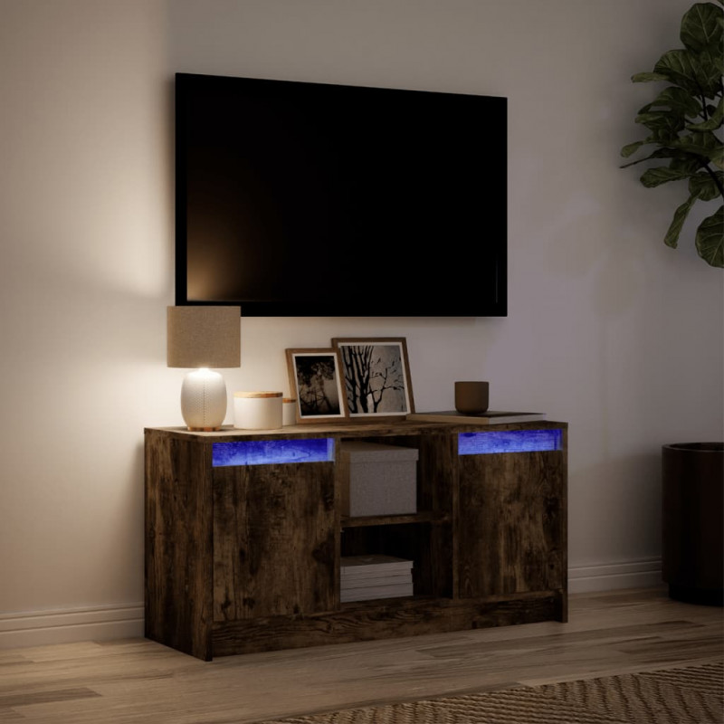 Szafka pod TV z LED, przydymiony dąb, 100x34x50 cm