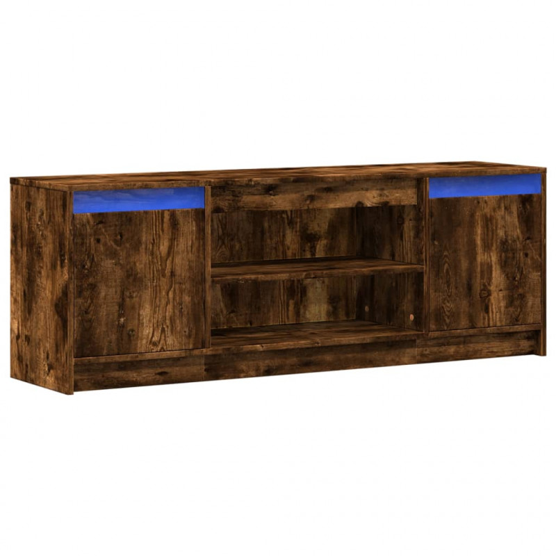 Szafka pod TV z LED, przydymiony dąb, 139,5x34x50 cm