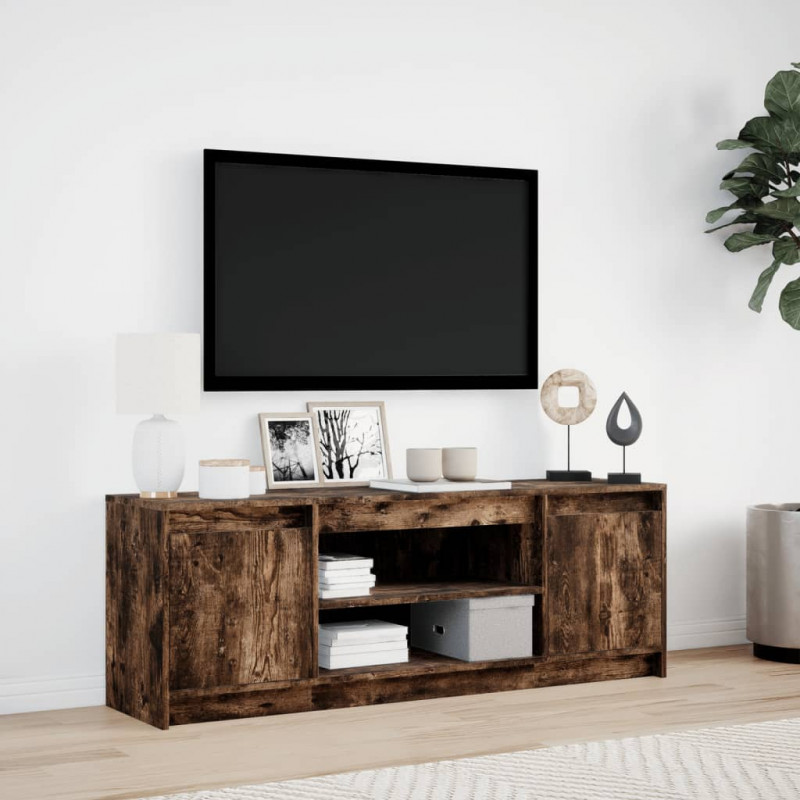Szafka pod TV z LED, przydymiony dąb, 139,5x34x50 cm