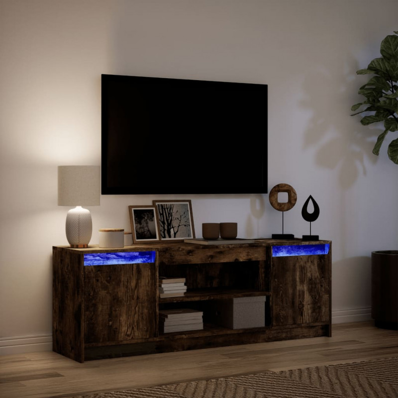 Szafka pod TV z LED, przydymiony dąb, 139,5x34x50 cm
