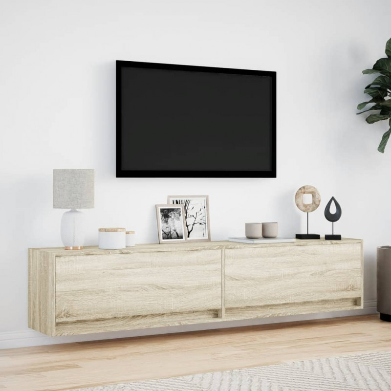 Ścienna szafka pod TV, z LED, dąb sonoma, 180x31x38 cm