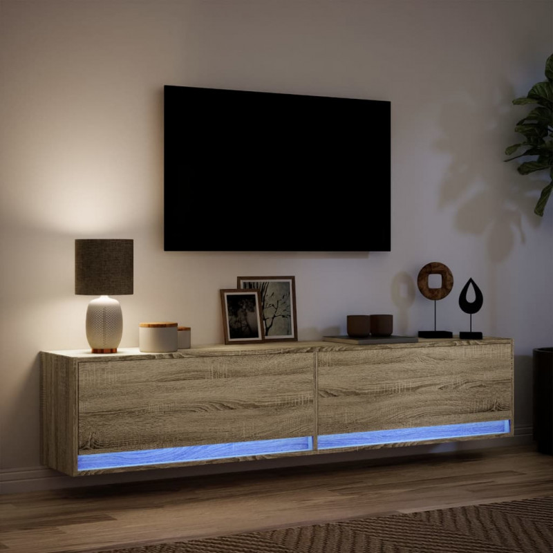 Ścienna szafka pod TV, z LED, dąb sonoma, 180x31x38 cm