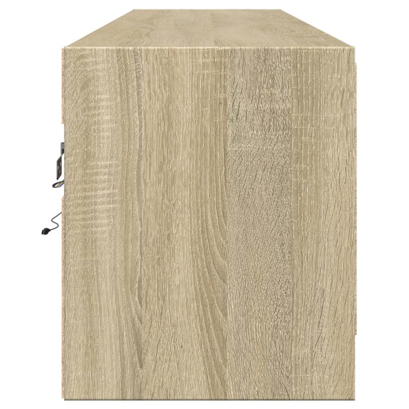 Ścienna szafka pod TV, z LED, dąb sonoma, 180x31x38 cm