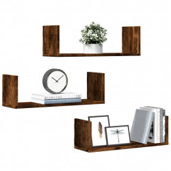 Półki ścienne, 3 szt., przydymiony dąb, 58x18x18 cm