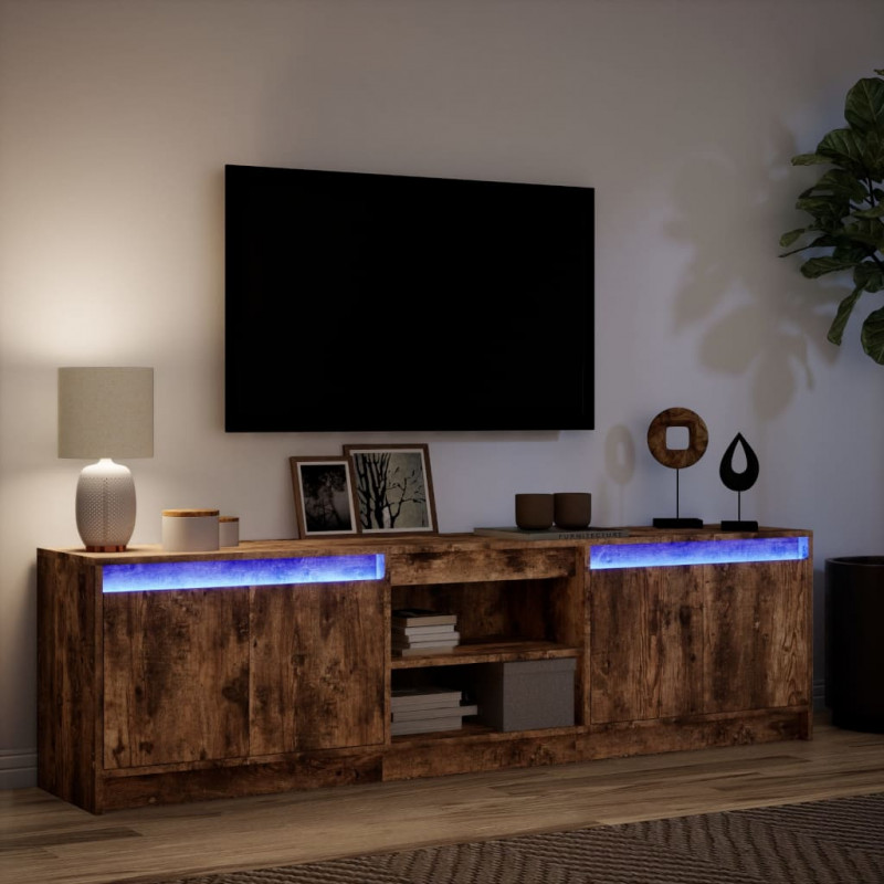 Szafka pod TV z LED, przydymiony dąb, 180x34x50 cm