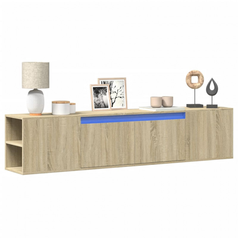Ścienna szafka pod TV, z LED, dąb sonoma, 180x31x39,5 cm