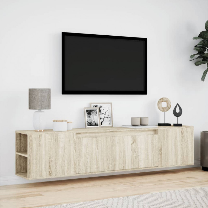 Ścienna szafka pod TV, z LED, dąb sonoma, 180x31x39,5 cm