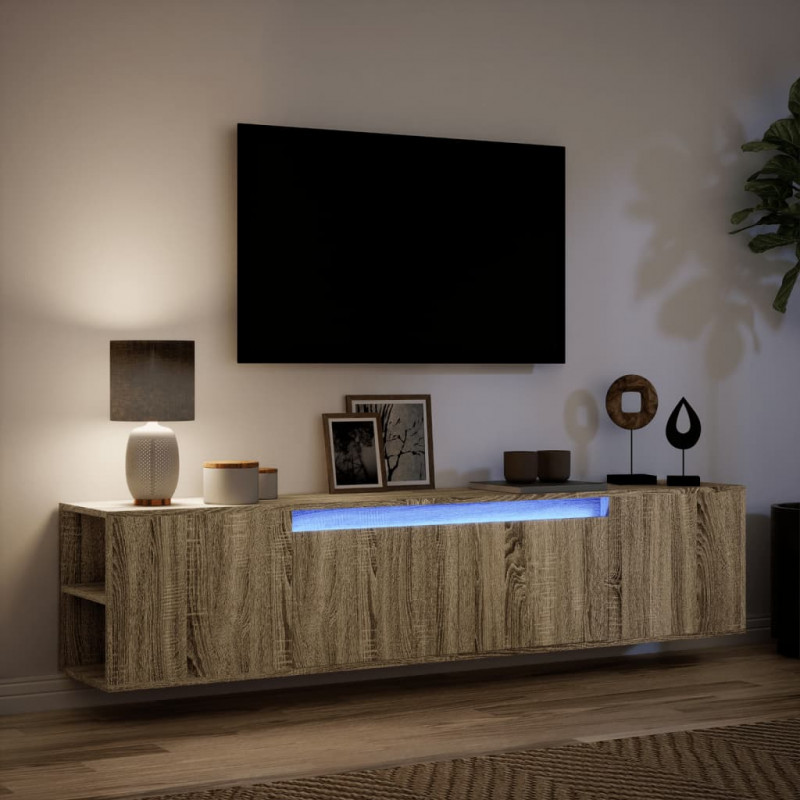 Ścienna szafka pod TV, z LED, dąb sonoma, 180x31x39,5 cm