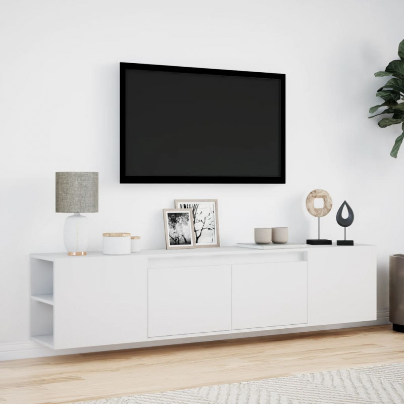 Ścienna szafka pod TV, z LED, biała, 180x31x39,5 cm