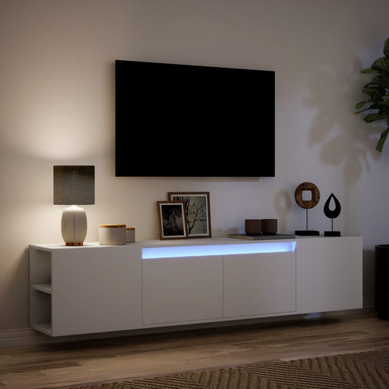 Ścienna szafka pod TV, z LED, biała, 180x31x39,5 cm