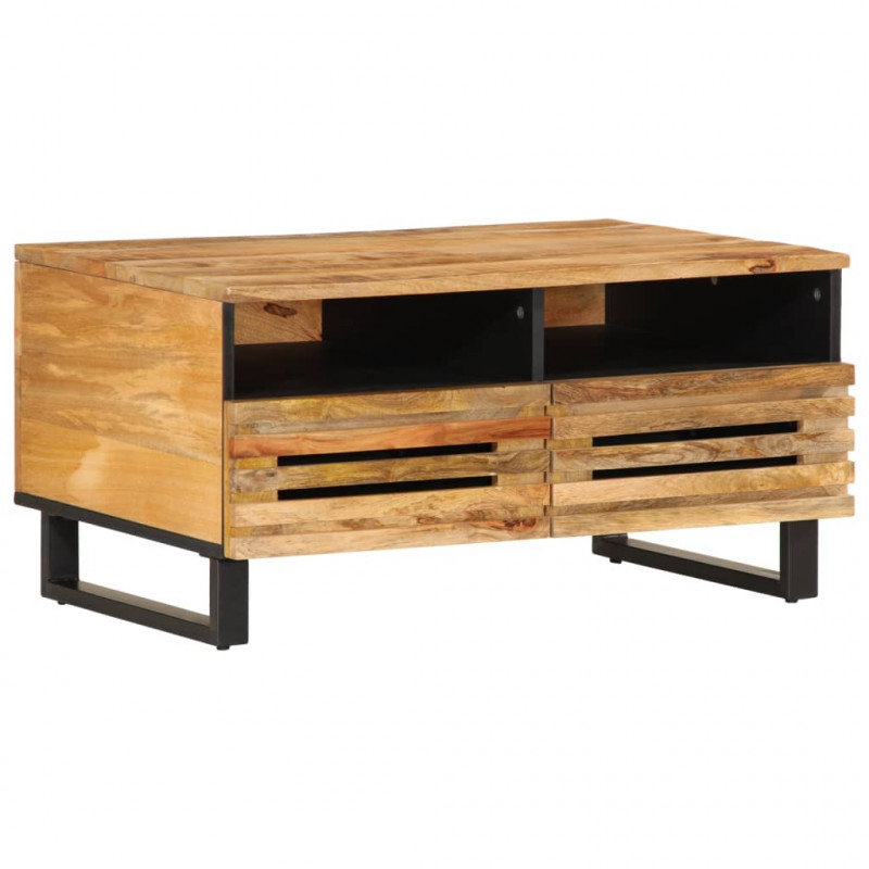 Stolik kawowy, 80x55x40 cm, surowe lite drewno mango