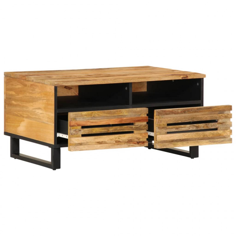 Stolik kawowy, 80x55x40 cm, surowe lite drewno mango