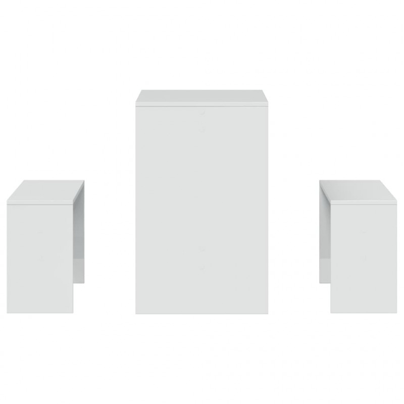 3-częściowy zestaw mebli: stolik i ławki, biały, wysoki połysk