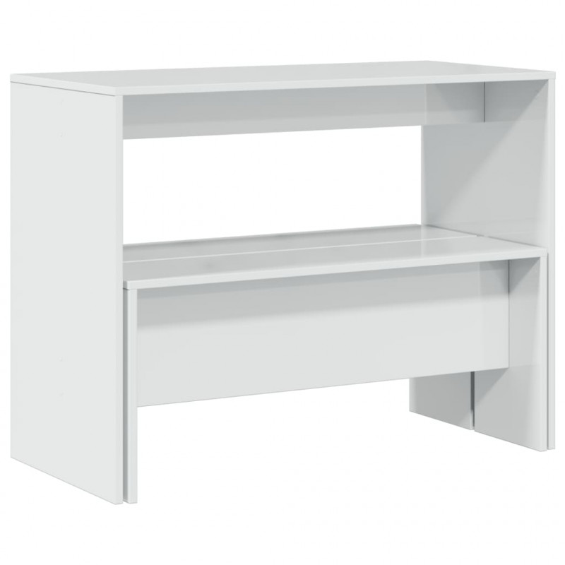 3-częściowy zestaw mebli: stolik i ławki, biały, wysoki połysk