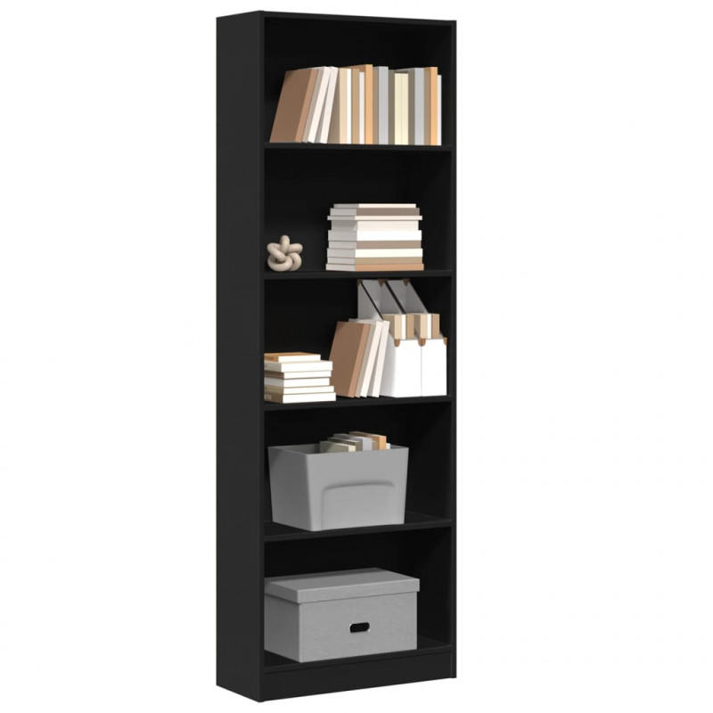 Regał, czarny, 60x24x176 cm, materiał drewnopochodny