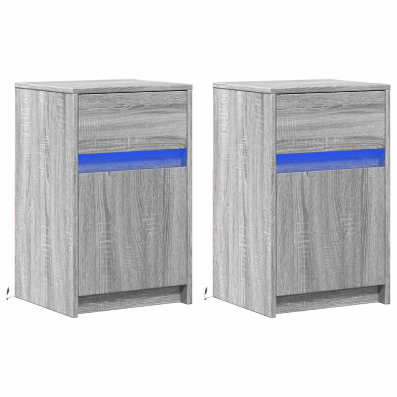 Szafki nocne z oświetleniem LED, 2 szt., szary dąb sonoma