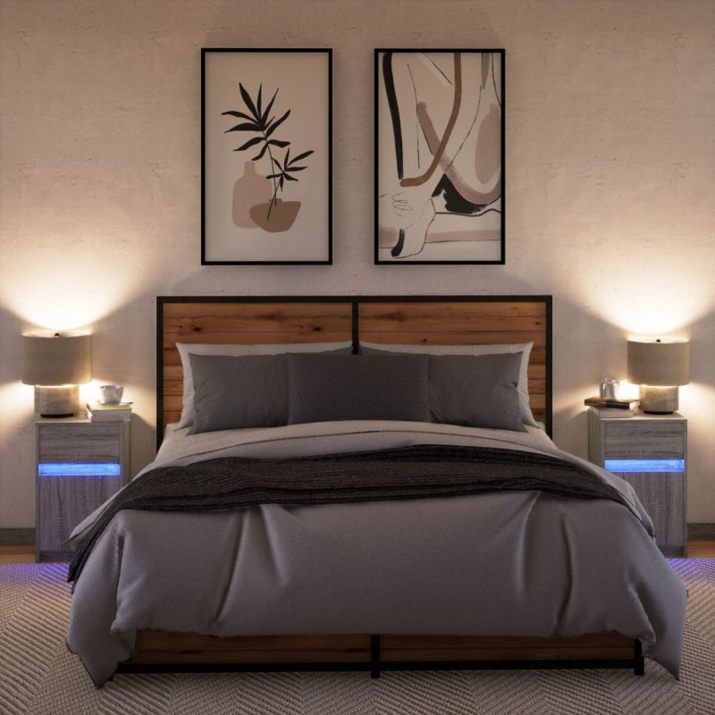 Szafki nocne z oświetleniem LED, 2 szt., szary dąb sonoma