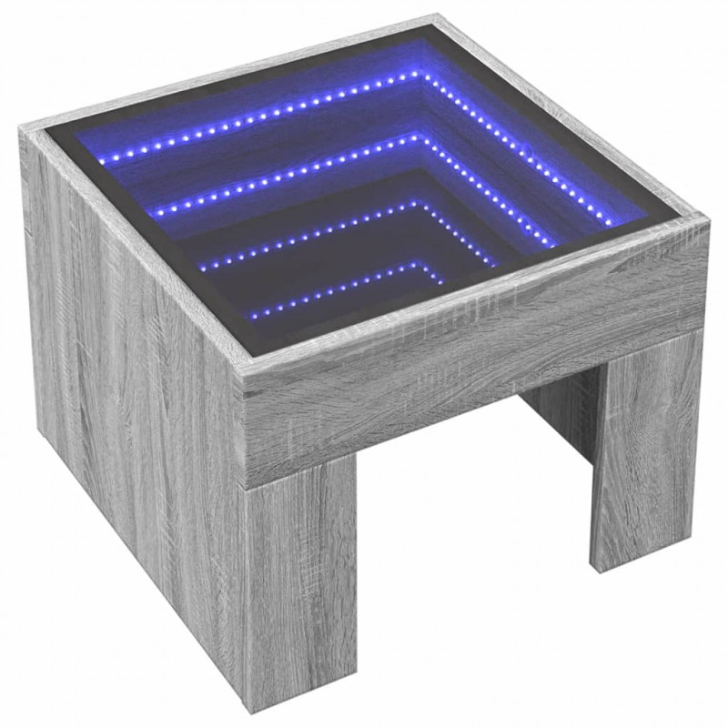 Stolik kawowy z LED Infinity, szary dąb sonoma, 40x40x30 cm