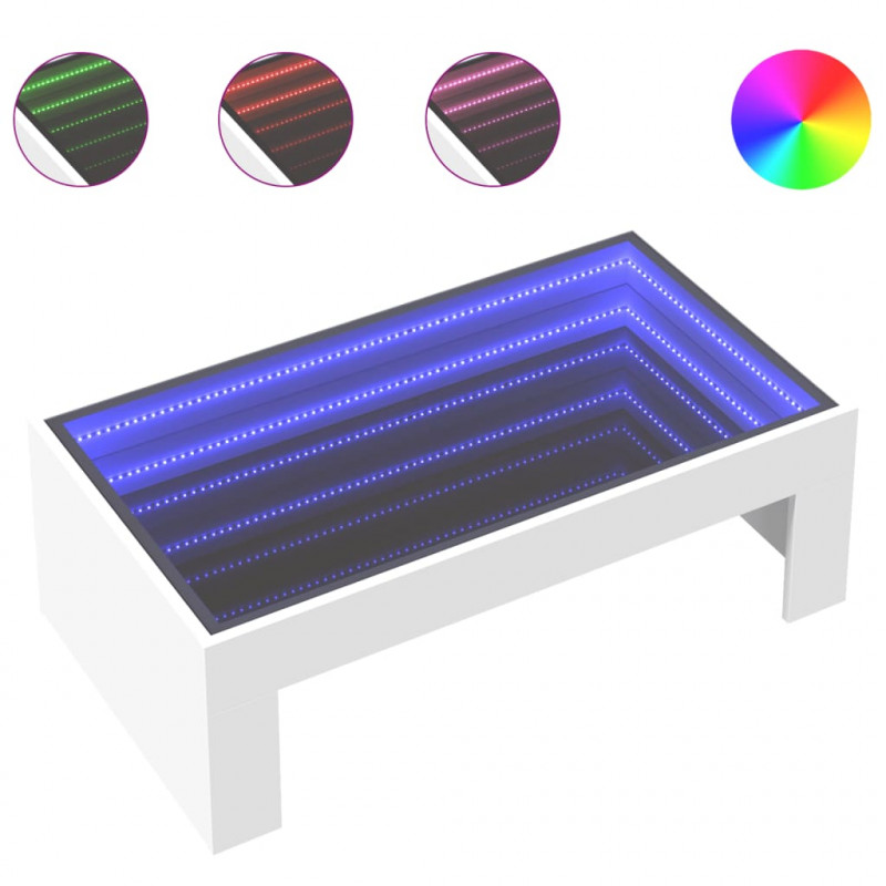 Stolik kawowy z LED Infinity, biały, 90x50x30 cm
