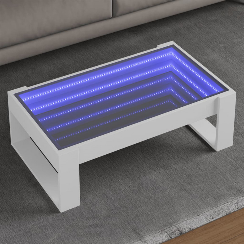 Stolik kawowy z LED Infinity, biały, 90x53x30 cm