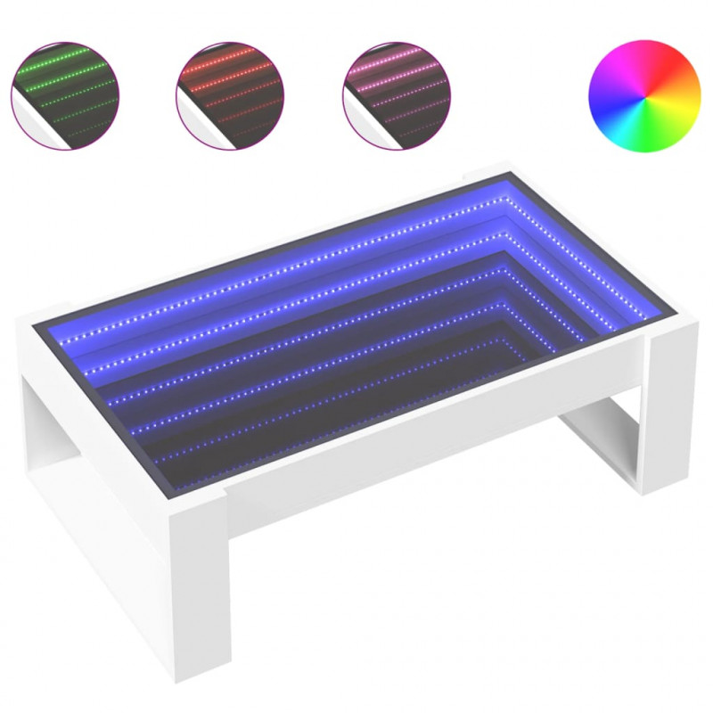 Stolik kawowy z LED Infinity, biały, 90x53x30 cm