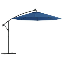 Parasol wiszący z LED i stalowym słupkiem, 300 cm, niebieski