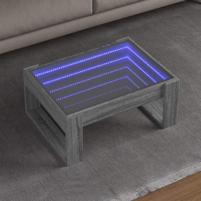 Stolik kawowy z LED Infinity, szary dąb sonoma, 70x53x30 cm