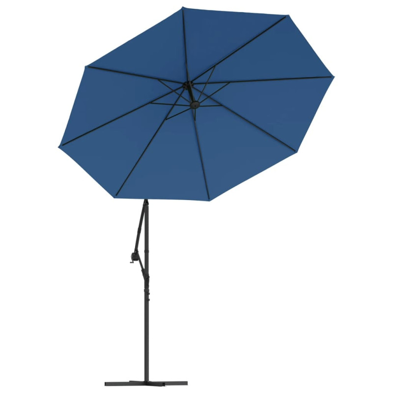 Parasol wiszący z LED i stalowym słupkiem, 300 cm, niebieski