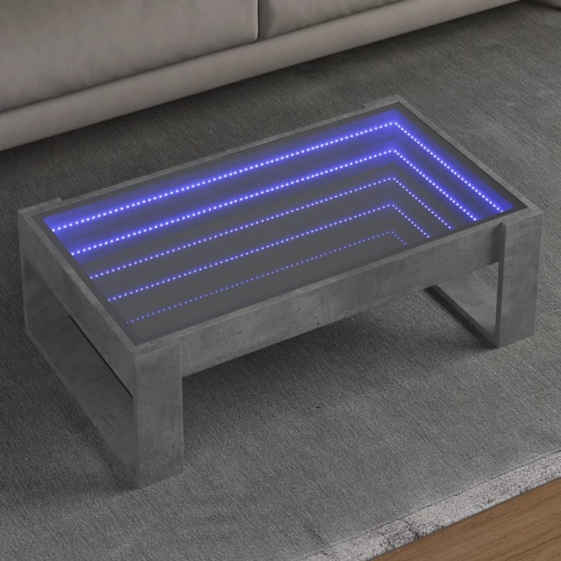 Stolik kawowy z LED Infinity, szarość betonu, 90x53x30 cm