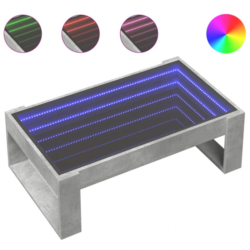 Stolik kawowy z LED Infinity, szarość betonu, 90x53x30 cm