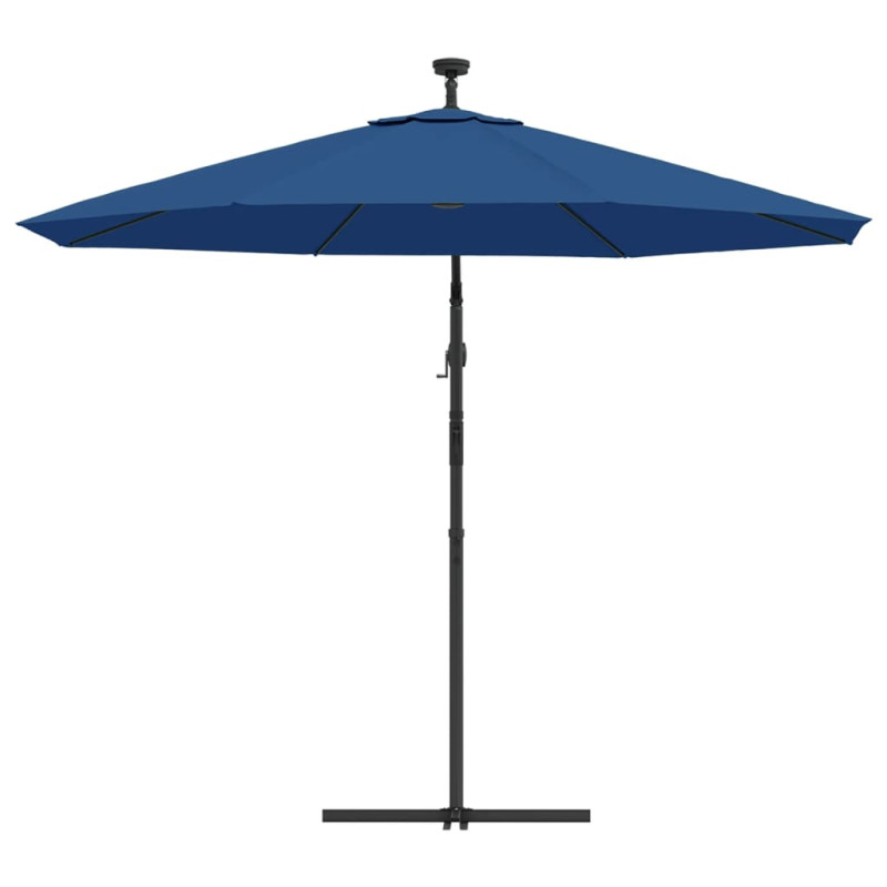 Parasol wiszący z LED i stalowym słupkiem, 300 cm, niebieski