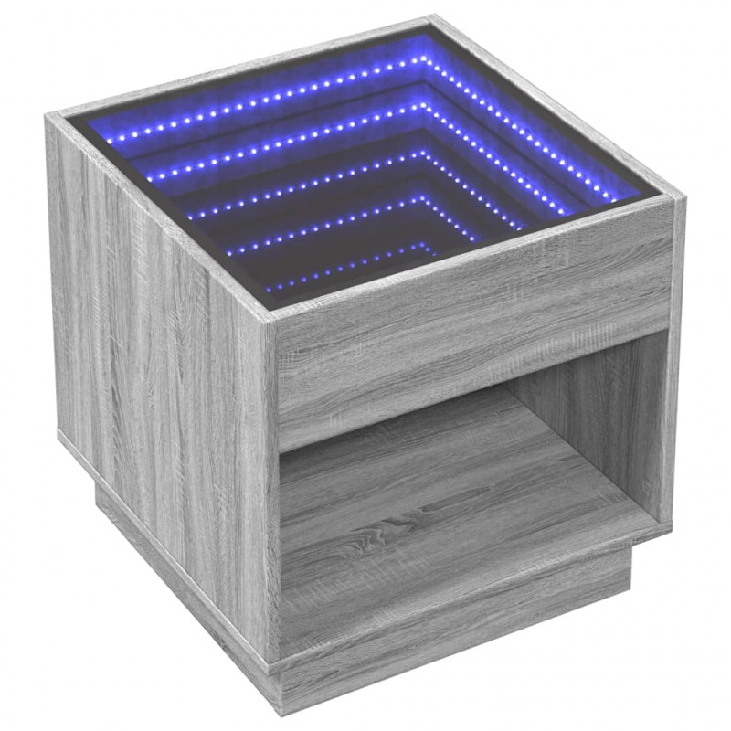 Stolik kawowy z LED Infinity, szary dąb sonoma, 50x50x50 cm