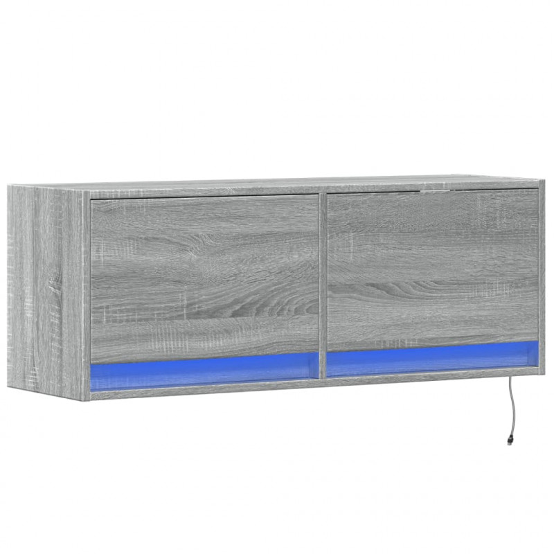 Ścienna szafka TV z LED, szary dąb sonoma, 100x31x35 cm