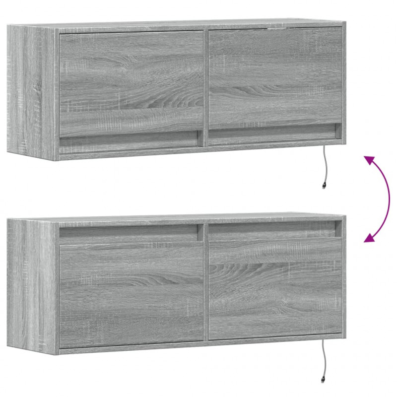 Ścienna szafka TV z LED, szary dąb sonoma, 100x31x35 cm