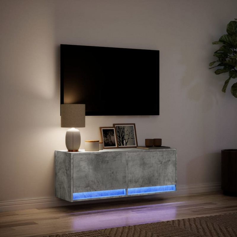 Ścienna szafka TV z LED, szarość betonu, 100x31x35 cm