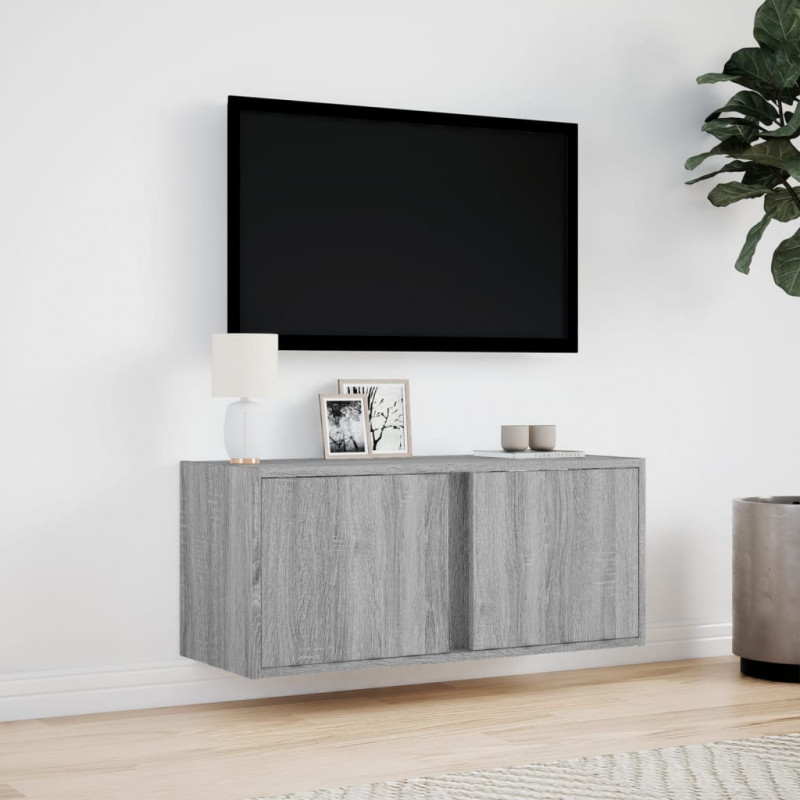Ścienna szafka TV z LED, szary dąb sonoma, 80x31x35 cm