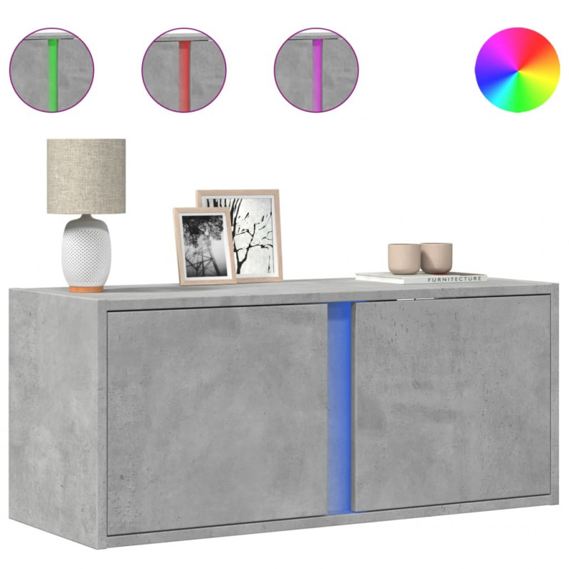 Ścienna szafka TV z LED, szarość betonu, 80x31x35 cm