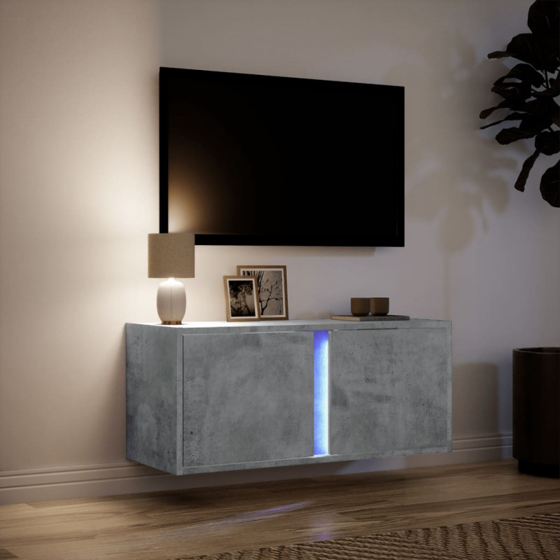 Ścienna szafka TV z LED, szarość betonu, 80x31x35 cm