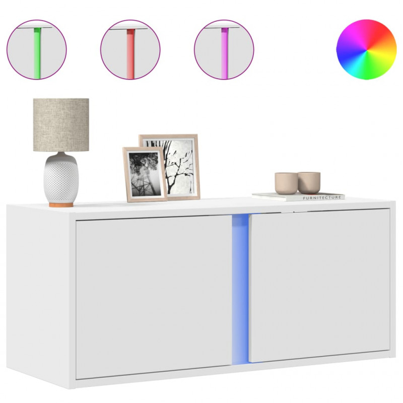 Ścienna szafka TV z LED, biała, 80x31x35 cm