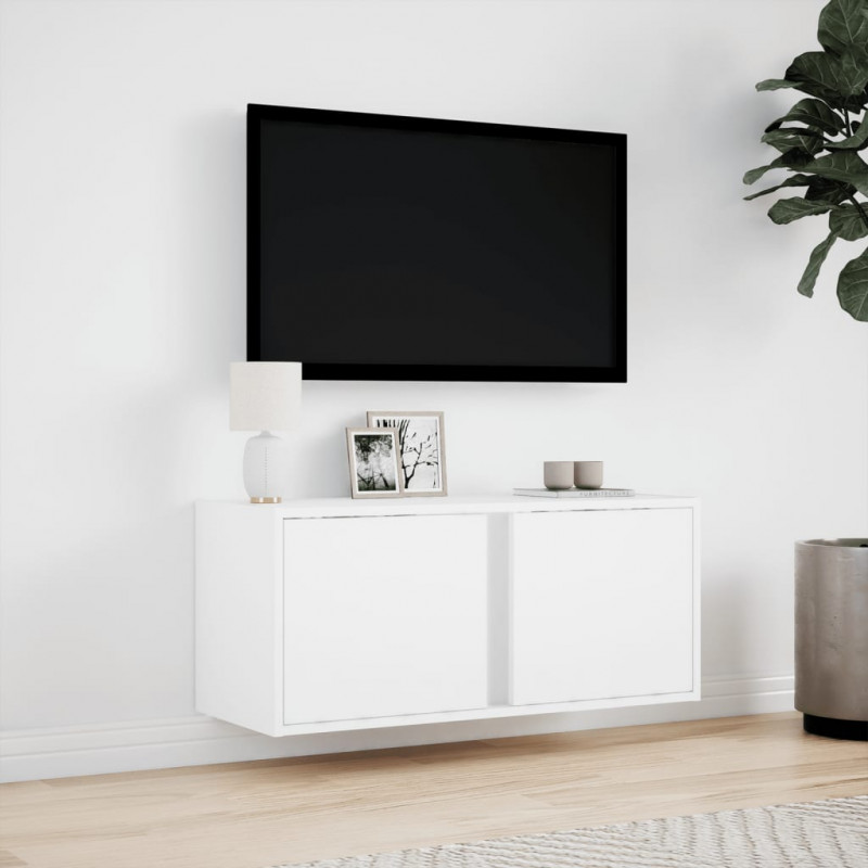 Ścienna szafka TV z LED, biała, 80x31x35 cm