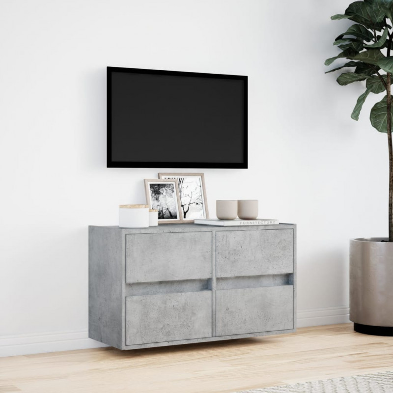 Ścienna szafka TV z LED, szarość betonu, 80x31x45 cm