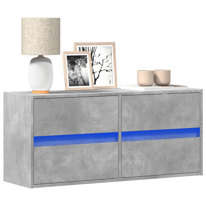 Ścienna szafka TV z LED, szarość betonu, 100x31x45 cm