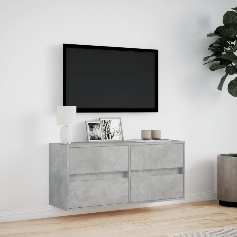 Ścienna szafka TV z LED, szarość betonu, 100x31x45 cm