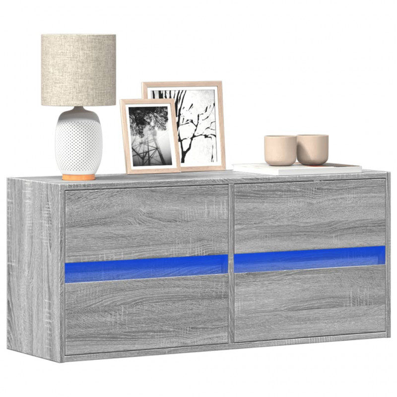 Ścienna szafka TV z LED, szary dąb sonoma, 100x31x45 cm
