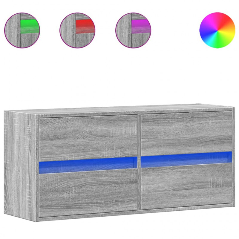 Ścienna szafka TV z LED, szary dąb sonoma, 100x31x45 cm