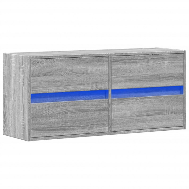 Ścienna szafka TV z LED, szary dąb sonoma, 100x31x45 cm
