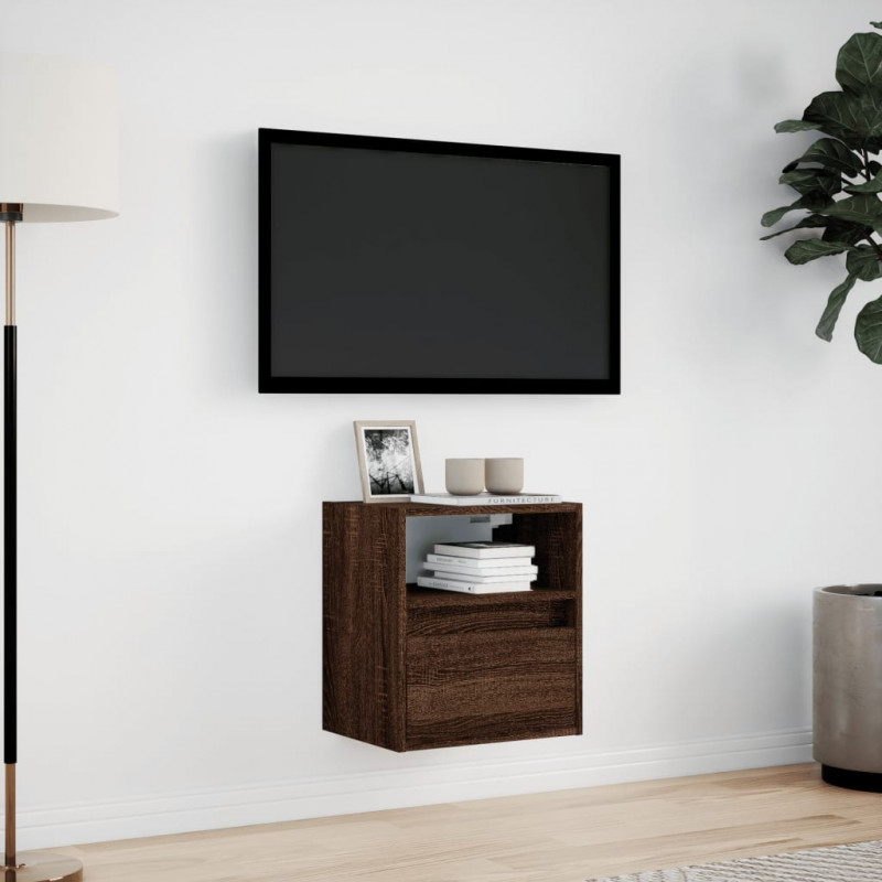Ścienna szafka TV z LED, brązowy dąb, 41x31x45 cm