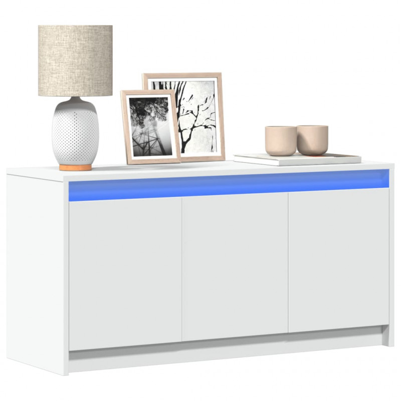Szafka TV z LED, biała, 100x34x50 cm, materiał drewnopochodny